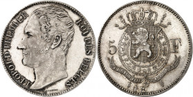 BELGIQUE
Royaume de Belgique
Léopold I, 1831-1865. 5 Francs 18(47), Bruxelles. ESSAI en ARGENT. Buste nu à gauche / Armoiries couronnées, valeur de ...