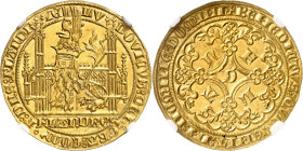 BELGIQUE
Flandres
Louis de Male, 1346-1384. Lion d'or non daté, Gand. Lion heaumé à gauche sur un trône gothique / Croix feuillue avec D en cœur et ...