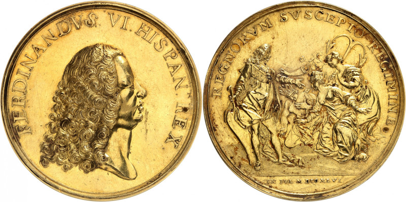 ESPAGNE
Ferdinand VI, 1746-1759. Médaille en or de proclamation de 1746, par Ca...