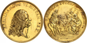 ESPAGNE
Ferdinand VI, 1746-1759. Médaille en or de proclamation de 1746, par Casanova, Madrid. Buste nu du roi à droite / Ferdinand VI recevant les h...