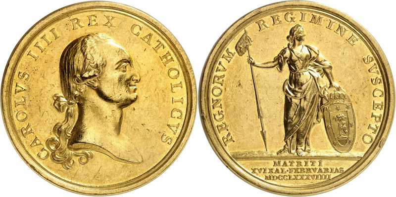 ESPAGNE
Charles IV, 1788-1808. Médaille en or de proclamation de 1789, par Pedr...