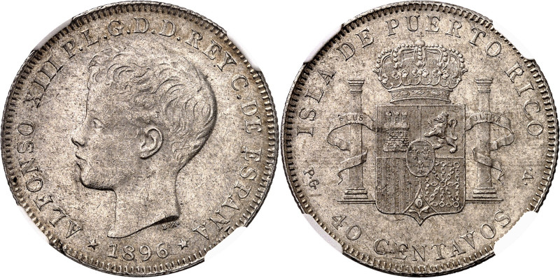ESPAGNE
MONNAIES COLONIALES - Porto Rico
Alphonse XIII, 1886-1898. 40 Centavos...