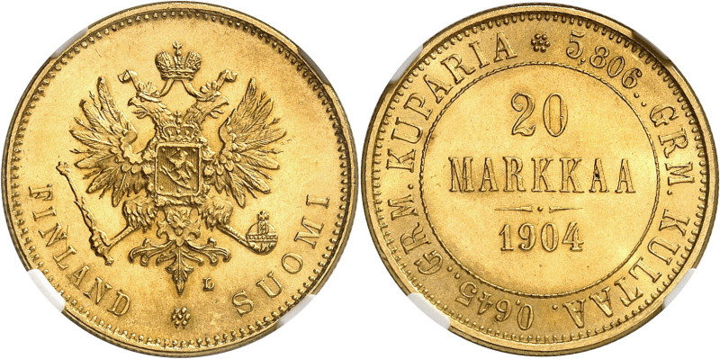 FINLAND
Nicolas II 1894-1917. 20 Markkaa 1904, Helsinki. Aigle bicéphale couron...
