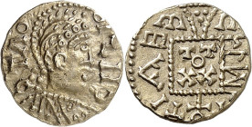 GRANDE BRETAGNE
Anglo-Saxons
Thrymsa (Schilling) du type PADA non daté, vers 675-680, atelier dans le Kent. Buste casqué à droite. CHZIO devant la t...