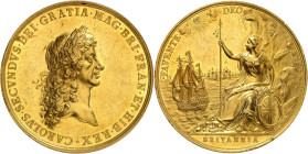GRANDE BRETAGNE
Epoque moderne
Charles II, 1660-1685. Médaille en or commémorant le traité de Bréda en 1667. Buste lauré du roi à droite / Britannia...