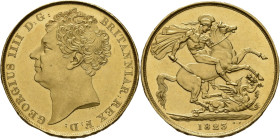 GRANDE-BRETAGNE 
Epoque moderne
George IV, 1820-1830. 2 Pounds 1823, Londres. Tête nue de Georges III à gauche. Sous le cou, la signature J. B. M. /...