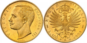 ITALIE
Royaume d'Italie
Victor-Emmanuel III, 1900-1946. 100 Lire 1903 R, Rome. Tête nue à gauche. Nom du graveur au-dessous / Ecusson sur une aigle ...