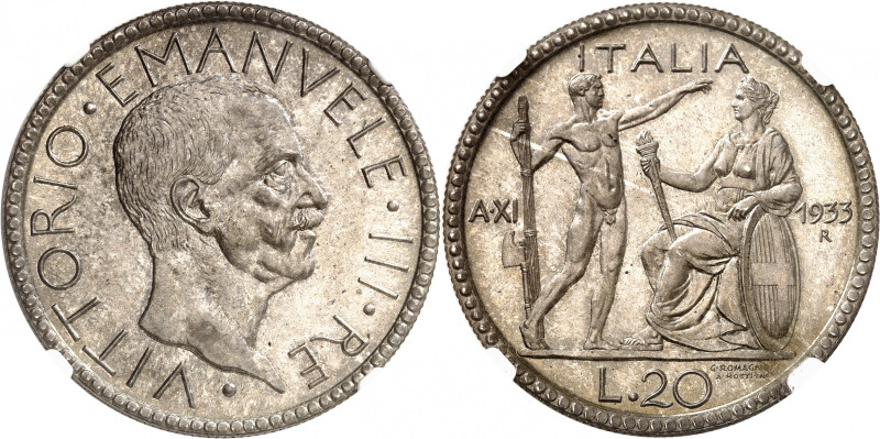 ITALIE
Royaume d'Italie
Victor-Emmanuel III, 1900-1946. 20 Lire 1933/XI R, Rom...