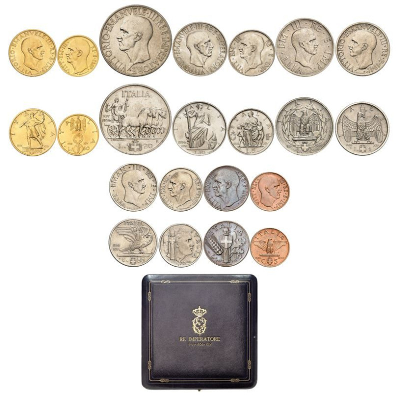ITALIE
Royaume d'Italie
Victor-Emmanuel III, 1900-1946. Série de 11 monnaies :...