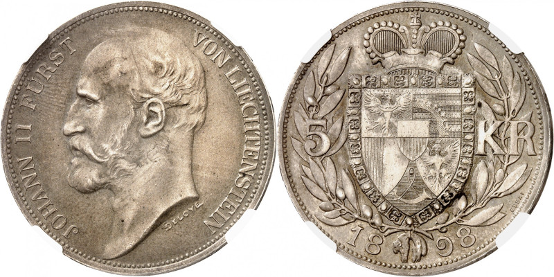 LIECHTENSTEIN
Jean II, 1858-1929. 5 Krone 1898, Vienne. ESSAI en ARGENT sur FLA...