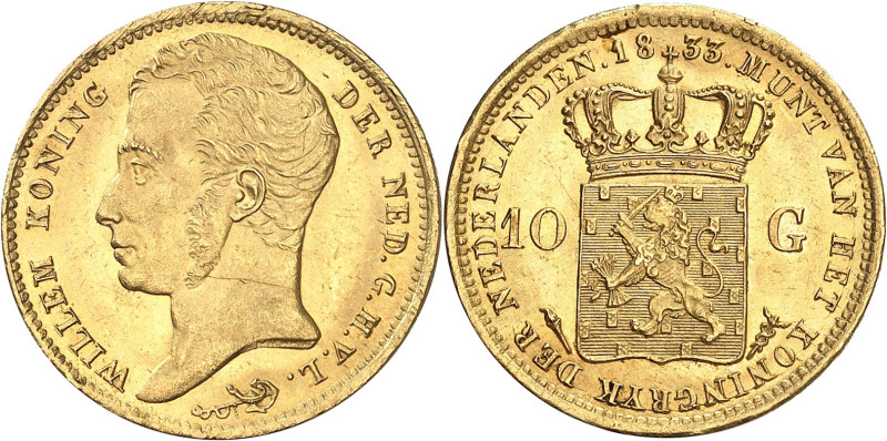 PAYS-BAS
Royaume des Pays-Bas
Guillaume I, 1815-1840. 10 Gulden 1833. Tête nue...