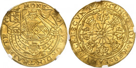 PAYS-BAS
Utrecht
Noble d'or 1600-1601, Utrecht. Roi cuirassé et couronné de face, dans une nef / Croix feuillue rayonnante dans un polylobe. 7,56g. ...