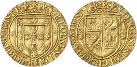 PORTUGAL
Alphonse V, 1438-1481. Escudo non daté (vers 1475-1479), Toro. ALFONSVS : DEI : GRACIA : REX : CAST Ecu couronné, flanqué de deux annelets /...