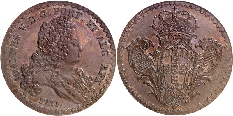 PORTUGAL
João V, 1706-1750. 24 Escudos 1731, Lisbonne. ESSAI en CUIVRE. Tête nu...