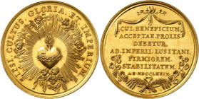 PORTUGAL
Marie I, 1777-1816. Médaille en or commémorant la fondation de la basilique du Sacré-Cœur de Jésus à Lisbonne. Le Sacré-Cœur ardent dans une...