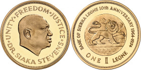 SIERRA LEONE
République, 1961-. Leone 1974. PROOF. Un second exemplaire. 49,00g. Fr. 8; KM 26b.

A l'état de frappe. NGC PF68 ULTRA CAMEO (2119072-...