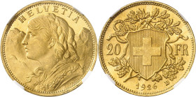 SUISSE
Confédération
20 Francs 1926 B, Berne. Buste de jeune fille à gauche, sur fond de montagnes / Ecusson suisse sur des branches de chêne. Valeu...