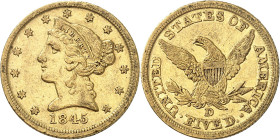 USA
5 Dollars 1845 D, Dahlonega. Variété avec PETITE DATE. 8,31g. Fr. 140.

Rare. TB.