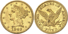 USA
5 Dollars 1849 C, Charlotte. 8,32g. Fr. 139.

Rare. TB.