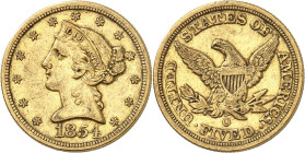USA
5 Dollars 1854 O, New Orleans. 8,32g. Fr. 141.

Beau.