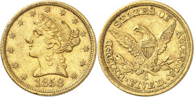 USA
5 Dollars 1858 C, Charlotte. 8,31g. Fr. 139.

Rare. TB.