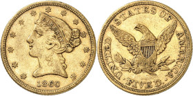 USA
5 Dollars 1860. Variété avec PETITE DATE. 8,32g. Fr. 138.

TB.