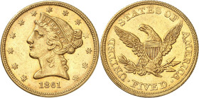 USA
5 Dollars 1861. Variété avec PETITE DATE. 8,34g. Fr. 138.

Très bel exemplaire.
