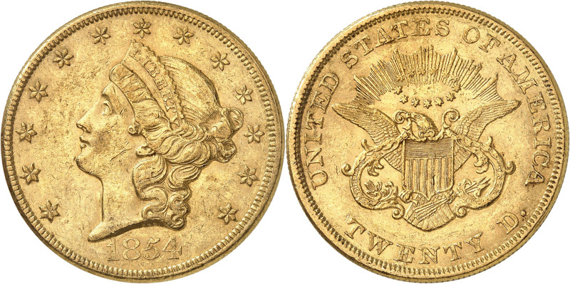 USA
20 Dollars 1854. Variété avec GRANDE DATE. 33,40g. Fr. 189.

Très beau....