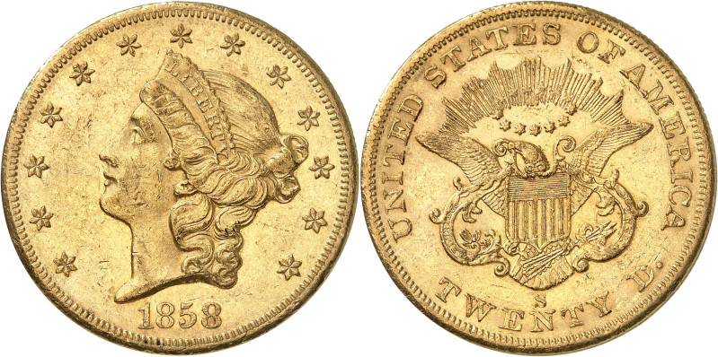 USA
20 Dollars 1858 S, San Francisco. 33,42g. Fr. 172.

Très beau.