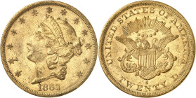 USA
20 Dollars 1863 S, San Francisco. Variété avec PETITE LETTRE D'ATELIER. 33,40g. Fr. 172.

TB.