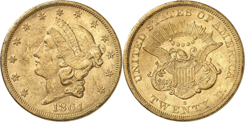 USA
20 Dollars 1864 S, San Francisco. Variété avec PETITE LETTRE D'ATELIER. 33,...