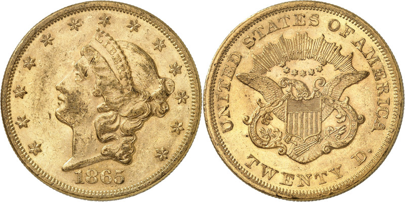 USA
20 Dollars 1865. Variété avec GRANDE DATE. 33,41g. Fr. 169.

Petit coup s...