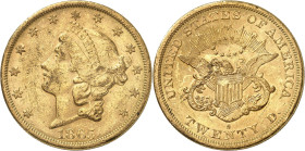 USA
20 Dollars 1865 S, San Francisco. Variété avec PETITE LETTRE D'ATELIER. 33,42g. Fr. 172.

Très beau.