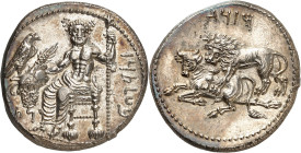 LE MONDE GREC
Cilicie 
Mazaios, vers 361-334 av. J.-C. Statère non daté, Tarse. Baaltars assis à gauche, la tête de face, tenant un épi de blé, deva...