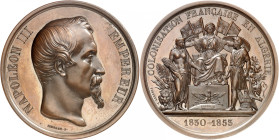 ALGERIE
Second Empire, 1852-1870. Médaille en bronze de 1853 commémorant la colonisation française en Algérie, par Pingret. Tête nue à droite. Nom du...