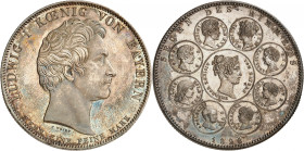 ALLEMAGNE
Bavière
Louis I, 1825-1848. Taler 1828, Munich. Tête nue à droite. Nom du graveur au-dessous / Médaillon central entouré de huit médaillon...