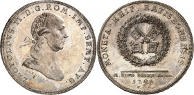 ALLEMAGNE
Ratisbonne
Léopold II, 1790-1792. Taler 1791, Ratisbonne. Buste lauré à droite. Nom du graveur au-dessous / Clés dans une couronne de chên...
