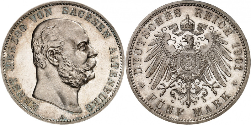 ALLEMAGNE
Saxe-Altenbourg
Ernst, 1853-1908. 5 Mark 1901 A, Berlin. FRAPPE sur ...