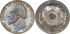 ALLEMAGNE
Saxe-Cobourg-Gotha
Ernst II, 1844-1893. Double Taler 1854 F, Dresde. Tête nue à gauche. Initiale du maître d'atelier au-dessous / Armoirie...