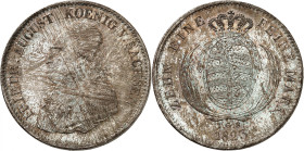 ALLEMAGNE
Saxe, royaume
Frédéric Auguste, 1806-1827. Taler 1823, Dresde. Buste en uniforme à gauche / Armoiries ovales couronnées entre deux palmes....