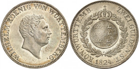 ALLEMAGNE
Wurtemberg
Guillaume I, 1816-1864. 2 Gulden 1824, Stuttgart. Tête nue à droite / Armoiries rondes dans une couronne de chêne. Date à l'exe...