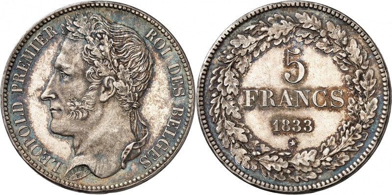 BELGIQUE
Royaume de Belgique
Léopold I, 1831-1865. 5 Francs 1833, Bruxelles. F...