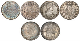 ESPAGNE
Lot de 3 monnaies : Charles IV, 1788-1808. 8 Reales 1805 M-FA, Madrid. Joseph Bonaparte, 1808-1814. 20 Reales 1810 M-AI, Madrid. Ferdinand VI...