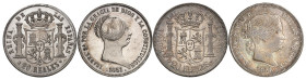 ESPAGNE
Isabelle II, 1833-1868. Lot de 2 monnaies : 20 Reales 1851, Séville, et 20 Reales 1858, Madrid. Buste à droite. Date à l'exergue / Ecu couron...
