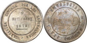 ESPAGNE
Première République, 11 février 1873 - 2 janvier 1874. 5 Pesetas 1873, Carthagène. Date dans un cercle perlé / Inscription dans un cercle per...