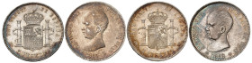 ESPAGNE
Alphonse XIII, 1885-1931. Lot de 2 monnaies : 5 Pesetas 1888*18-88 MP-M, Madrid, et 5 Pesetas 1891*18-91 PG-M, Madrid. Buste enfantin nu à ga...