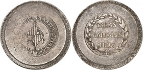 ESPAGNE
Iles Baléares
Ferdinand VII, 1808-1833. 5 Pesetas 1823, Majorque. Armoiries en forme de losange et valeur, entourées d'une inscription circu...