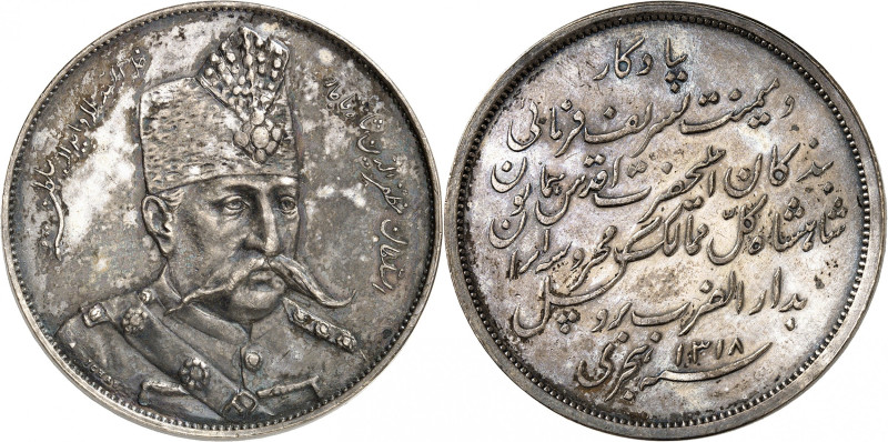 IRAN
Muzaffar al-Din Shah, 1896-1907. Module de 5000 Dinars (5 Krans) frappé à ...