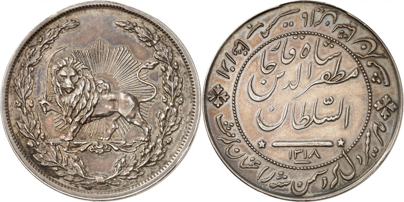 IRAN
Muzaffar al-Din Shah, 1896-1907. Médaille de bravoure en argent AH 1318 (1...