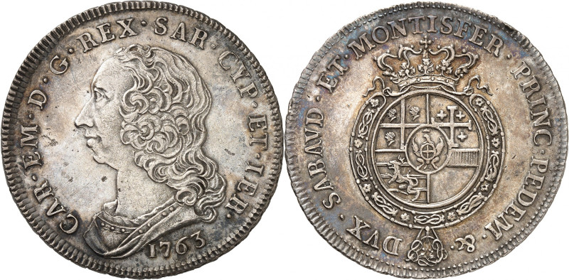 ITALIE
Piémont Sardaigne
Scudo da 6 lire 1763, Turin. Buste drapé et cuirassé ...